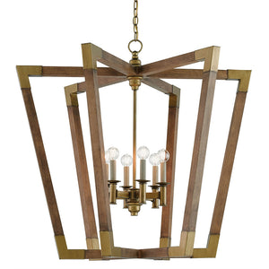 Currey and Company Mid Century Chandelier – Wood & Brass