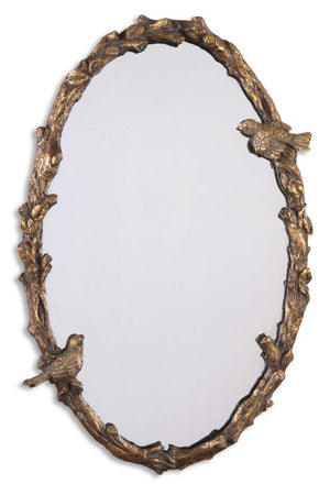 Mirrors - Antique Gold Oval Birds Mirror