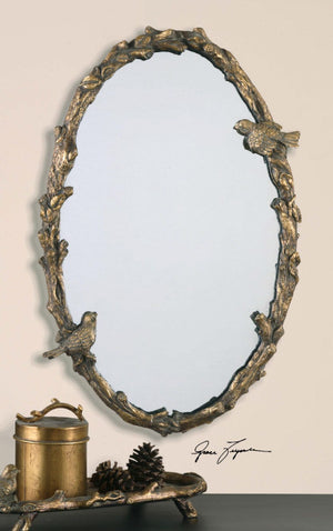 Mirrors - Antique Gold Oval Birds Mirror