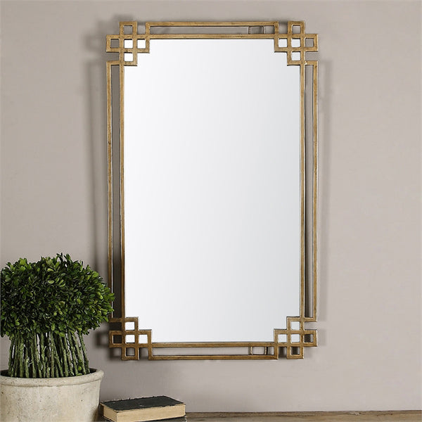 Greek Key Mirror — Distressed Gold - Scenario Home
