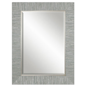 Mirrors - Oversized Striped Textured Finished Mirror — Silver & Blue-Gray