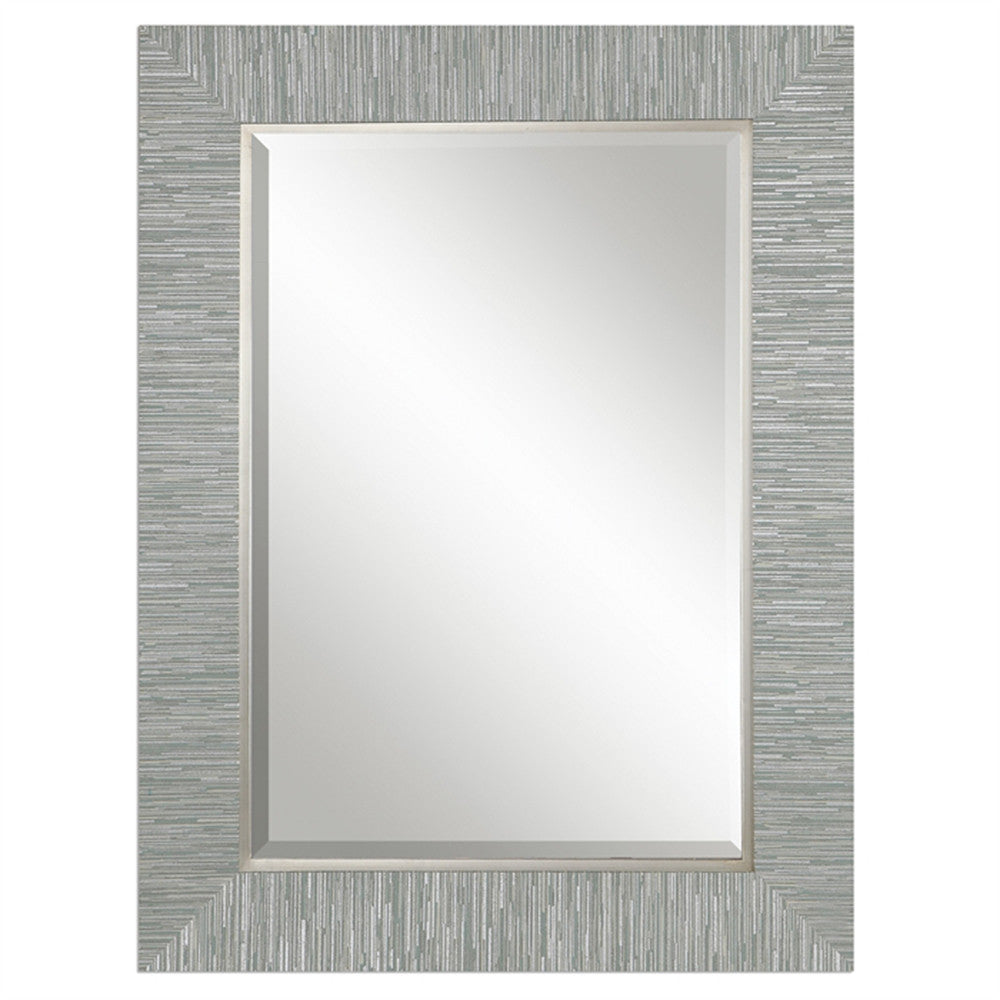 Mirrors - Oversized Striped Textured Finished Mirror — Silver & Blue-Gray