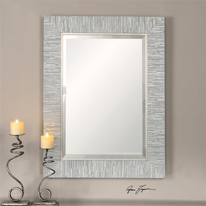 Mirrors - Oversized Striped Textured Finished Mirror — Silver & Blue-Gray