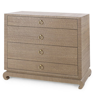 Large 4-Drawer Lacquered Grasscloth Side Table – Brown | Ming Collection | Villa & House