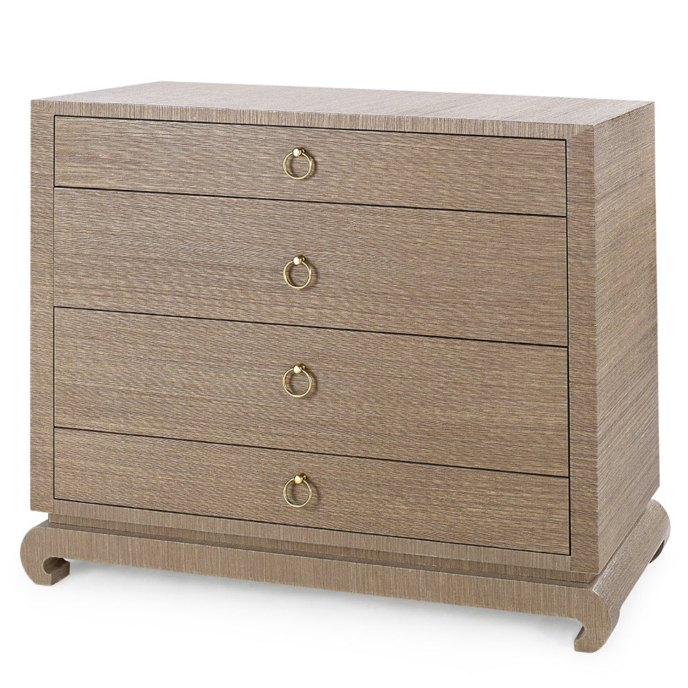 Large 4-Drawer Lacquered Grasscloth Side Table – Brown | Ming Collection | Villa & House