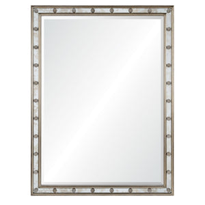 Rosette Framed Mirror - Silver Leaf with French Blue