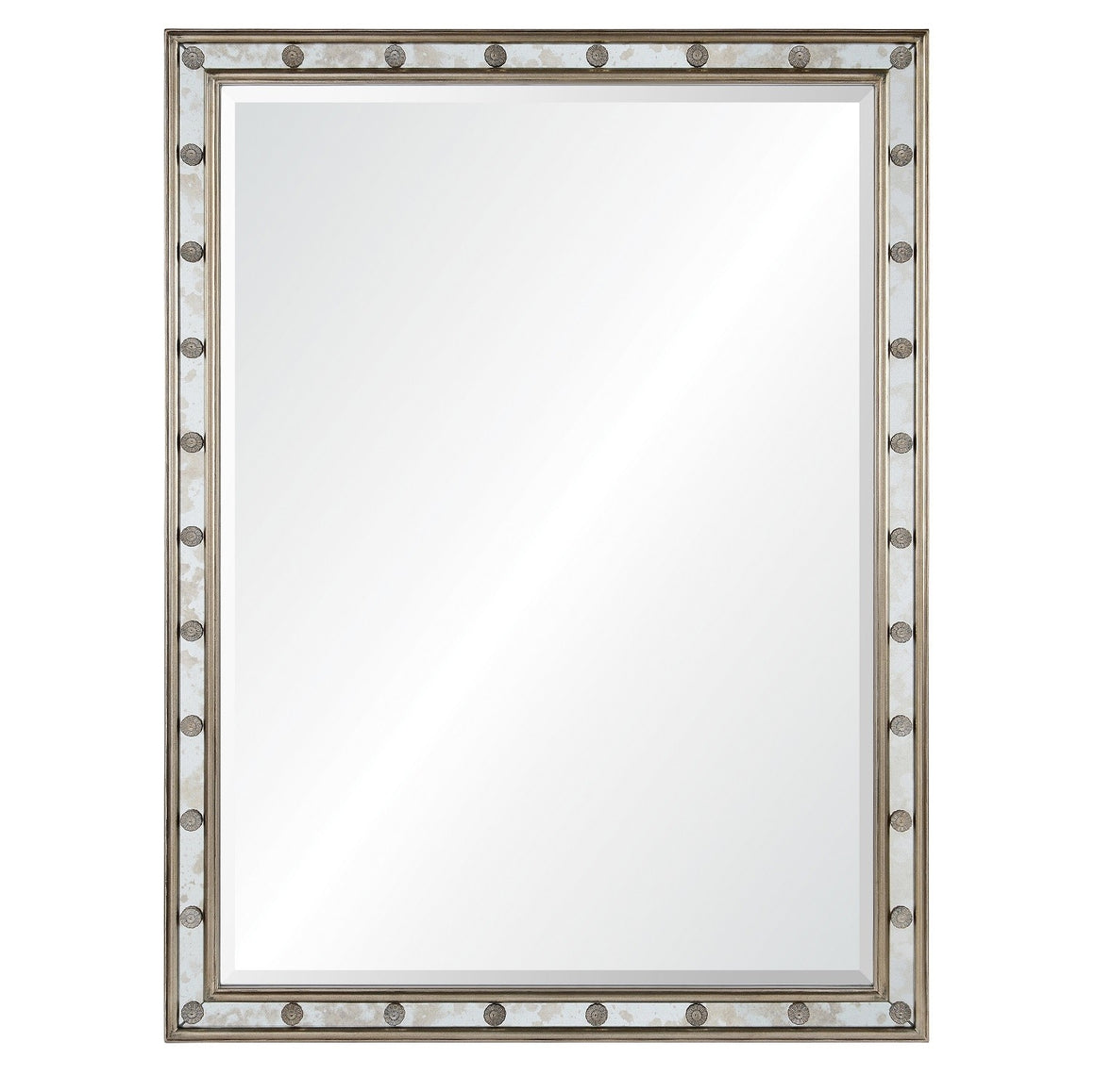 Rosette Framed Mirror - Silver Leaf with French Blue