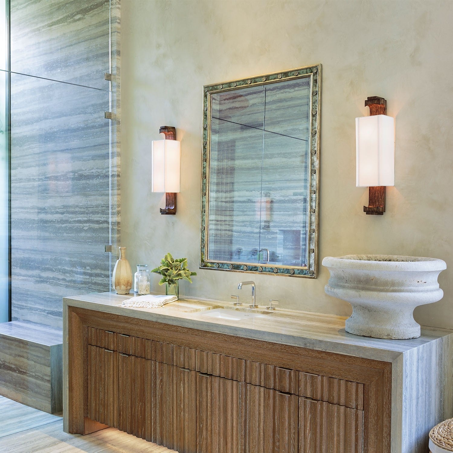 Rosette Framed Mirror - Silver Leaf with French Blue