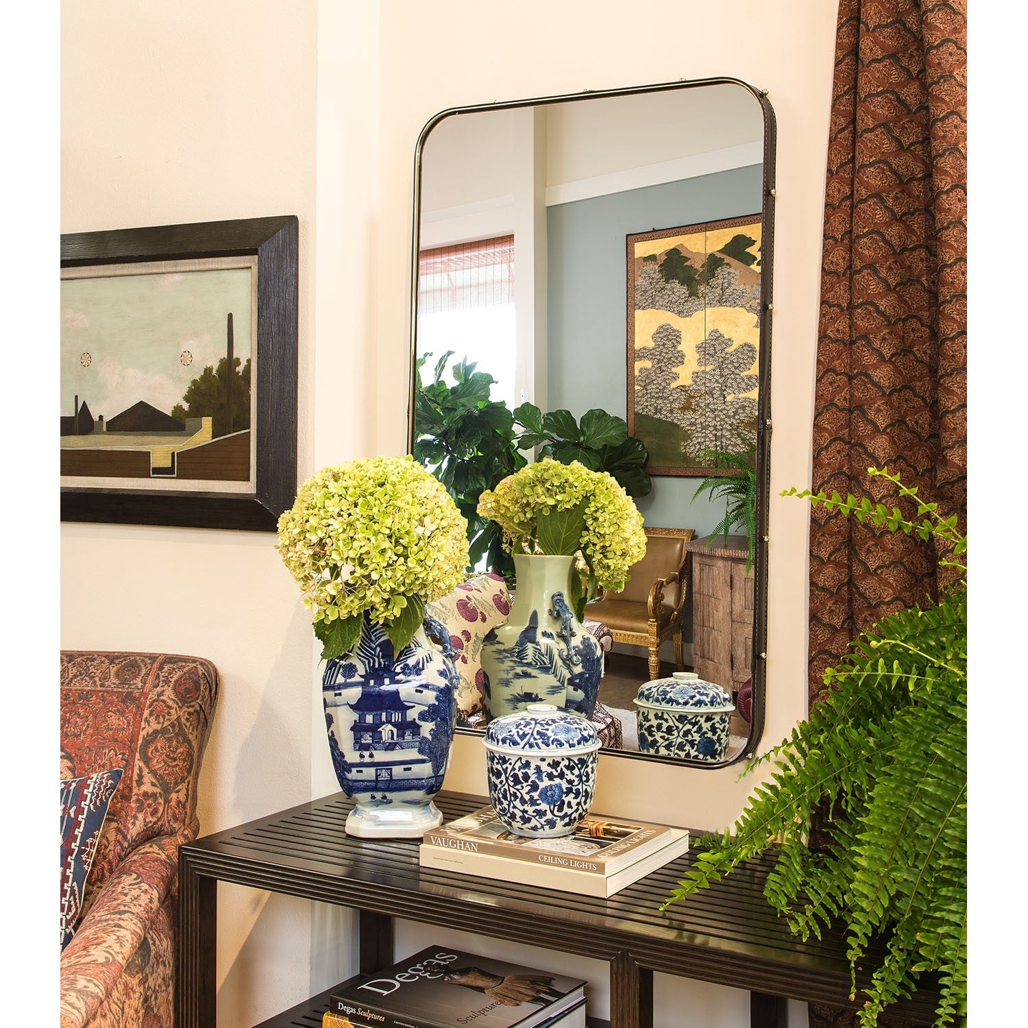 Leather Wrapped Mirror with Side Rosettes - Available in 2 Colors & Sizes