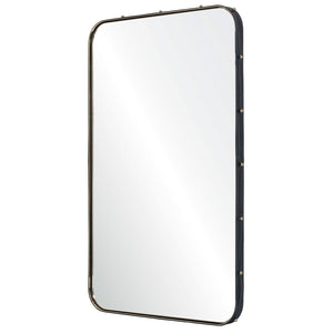 Leather Wrapped Mirror with Side Rosettes - Available in 2 Colors & Sizes
