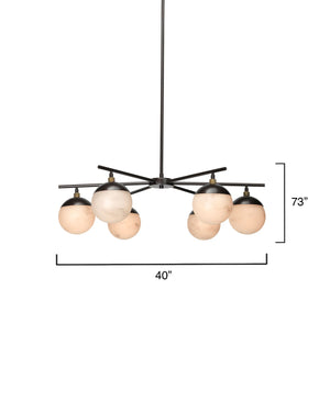 Metro 6 Light Chandelier - Faux White Alabaster and Oil Rubbed Bronze w/ Antique Brass Accents