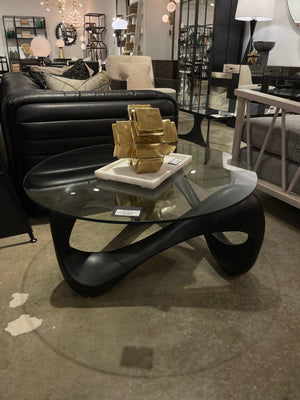 Orion Coffee Table, Black Resin Cement with Glass
