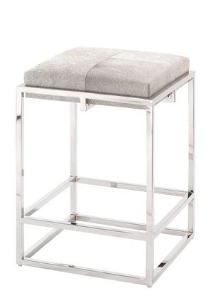 Shelby Counter Stool in Grey Hide & Nickel Metal