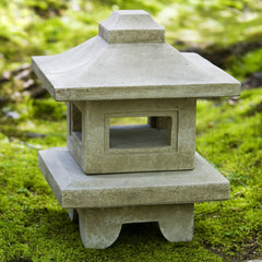 Square Japanese Lantern Sculpture - Verde Patina - Scenario Home