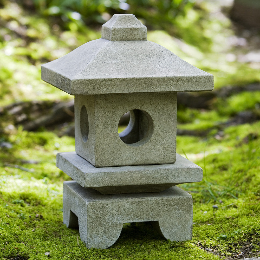 Small Square Japanese Lantern Sculpture - Verde Patina