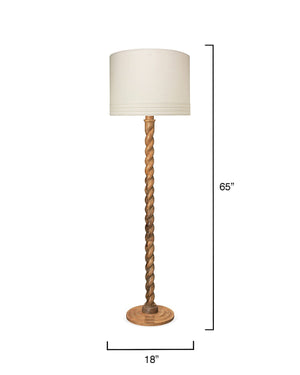 Barley Twist Floor Lamp in Natural Wood with Large Banded Drum Shade in Sea Salt Linen