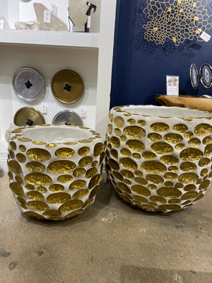 Bubbles Planter, Brass, White, SM