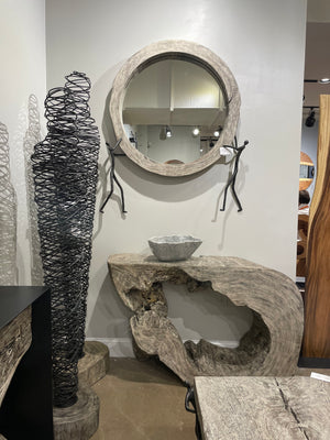 Atlas Mirror, Chamcha Wood, Gray Stone Finish, Metal