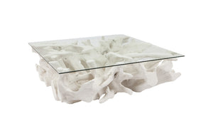 Cast Root Coffee Table, Roman Stone, With Glass