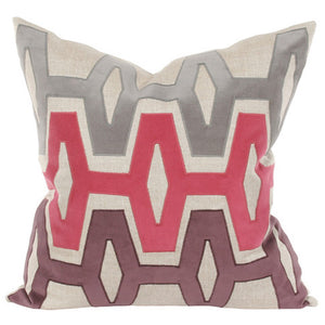 Pillows - Maya Bold Geo Pillow - Natural, Grey & Pink