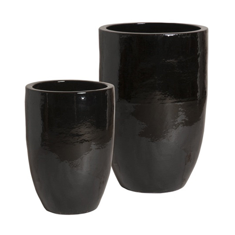 Planters & Fountains - Tall Round Ceramic Planter - Black (set Of 2)