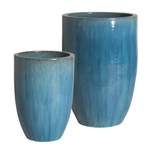 Planters & Fountains - Tall Round Ceramic Planter - Blue (set Of 2)