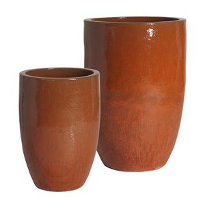 Planters & Fountains - Tall Round Ceramic Planter - Paprika Red (set Of 2)