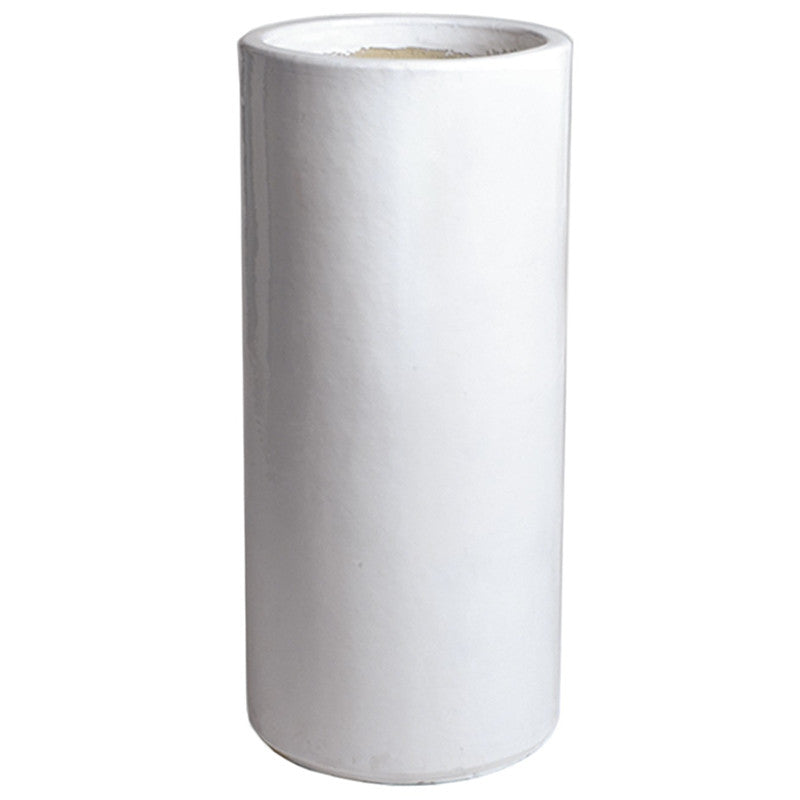 white cylindrical plant pot Tall Round Ceramic Planter - White