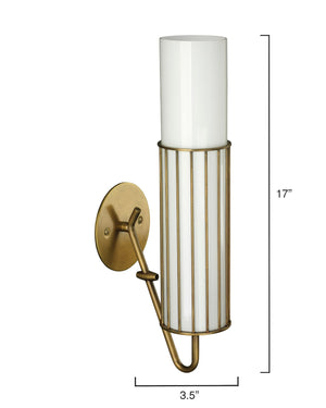 Glass Cylinder & Metal Cage Wall Sconce – Antique Brass
