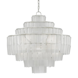 Currey and Company Recycled Glass Tiered Chandelier – Silver Leaf