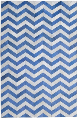 Rugs - Chevron Hide Rug - Bright Blue & Cream