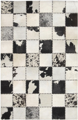 Rugs - Cross-Stitched Squares Hide Rug - Black & Cream