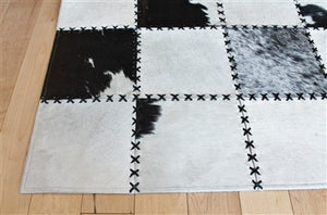 Rugs - Cross-Stitched Squares Hide Rug - Black & Cream