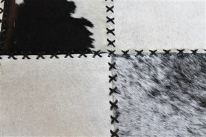 Rugs - Cross-Stitched Squares Hide Rug - Black & Cream