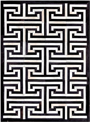 Rugs - Greek Key Geometric Hide Rug - Black & Cream