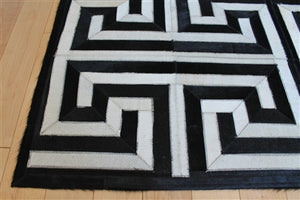 Rugs - Greek Key Geometric Hide Rug - Black & Cream