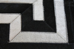 Rugs - Greek Key Geometric Hide Rug - Black & Cream