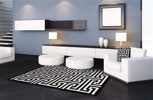 Rugs - Greek Key Geometric Hide Rug - Black & Cream