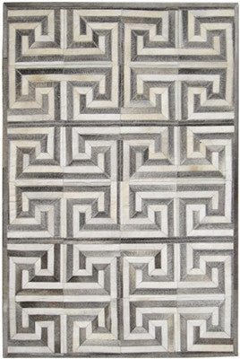 Rugs - Greek Key Geometric Hide Rug - Grey & Cream