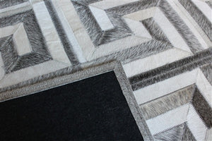 Rugs - Greek Key Geometric Hide Rug - Grey & Cream