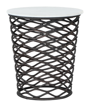 King Side Table White & Antique Bronze