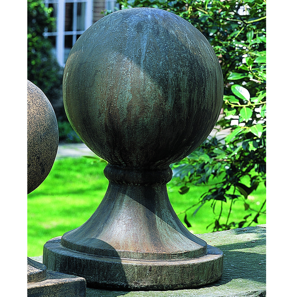 Large Round Base Sphere Sculpture - Weathered Copper Bronze Patina