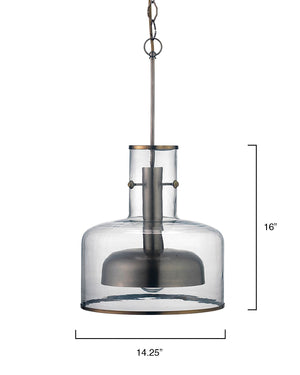 Modern Metal & Glass Pendant – Gun Metal