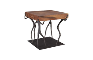 Atlas Side Table, Chamcha Wood, Natural, Metal