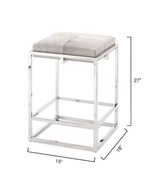 Shelby Counter Stool in Grey Hide & Nickel Metal