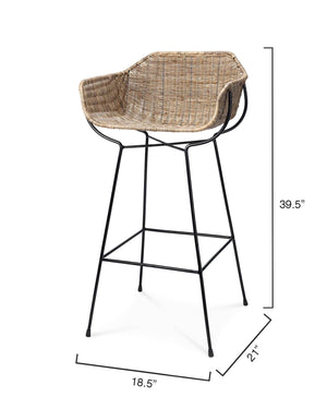 Nusa Bar Stool in Natural Rattan & Black Steel