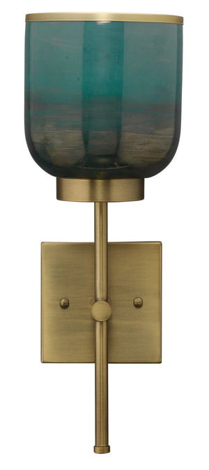 Vapor Single Sconce in Antique Brass & Aqua Metallic Glass