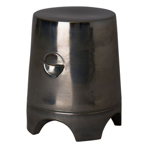Round Garden Stool with Embossed Handle Details - Gunmetal Grey