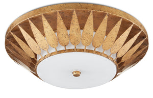 Currey and Company Floris Flush Mount - New Gold Leaf/Milky Glass