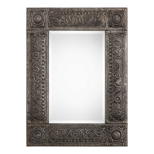 Rustic Embossed Rectangular Mirror - Rust Gray Wash